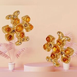 TORY BURCH ROXANNE STUD GOLD TONE VINTAGE EARRINGS